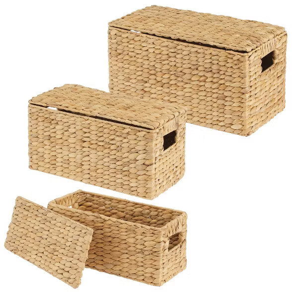 mDesign Woven Hyacinth Home Storage Basket with Lid, Set of 3 | Target