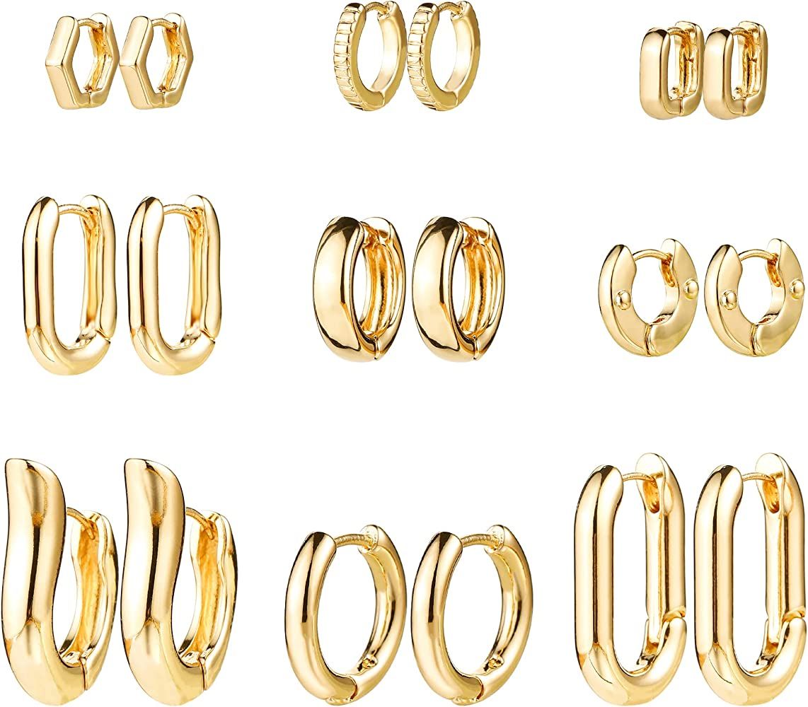 Gold Chunky Hoop Earrings Set for Women, 14K Gold Plated Twisted Huggie Hoop Earring Hypoallergen... | Amazon (US)