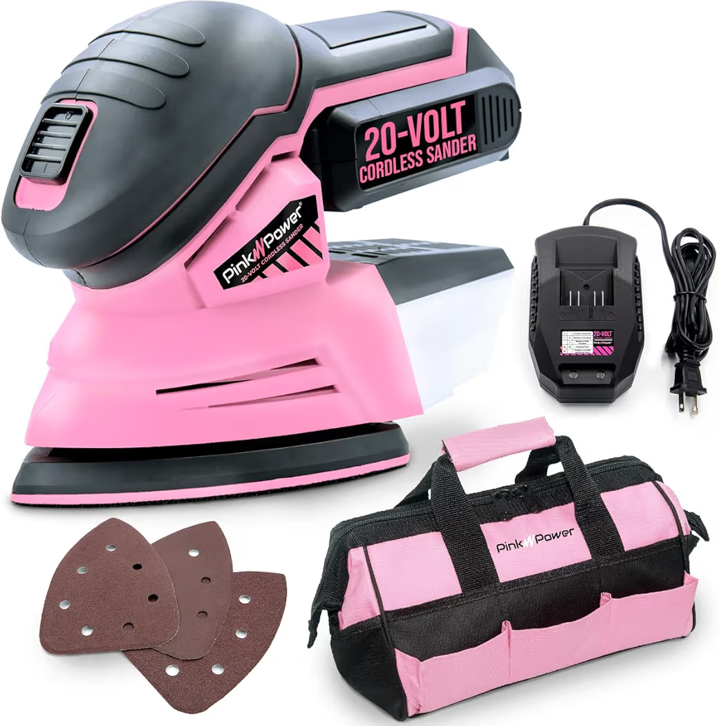 Pink Power Detail Sander for Woodworking 20V Cordless Electric Hand Sander for Wood Furniture - M... | Amazon (US)