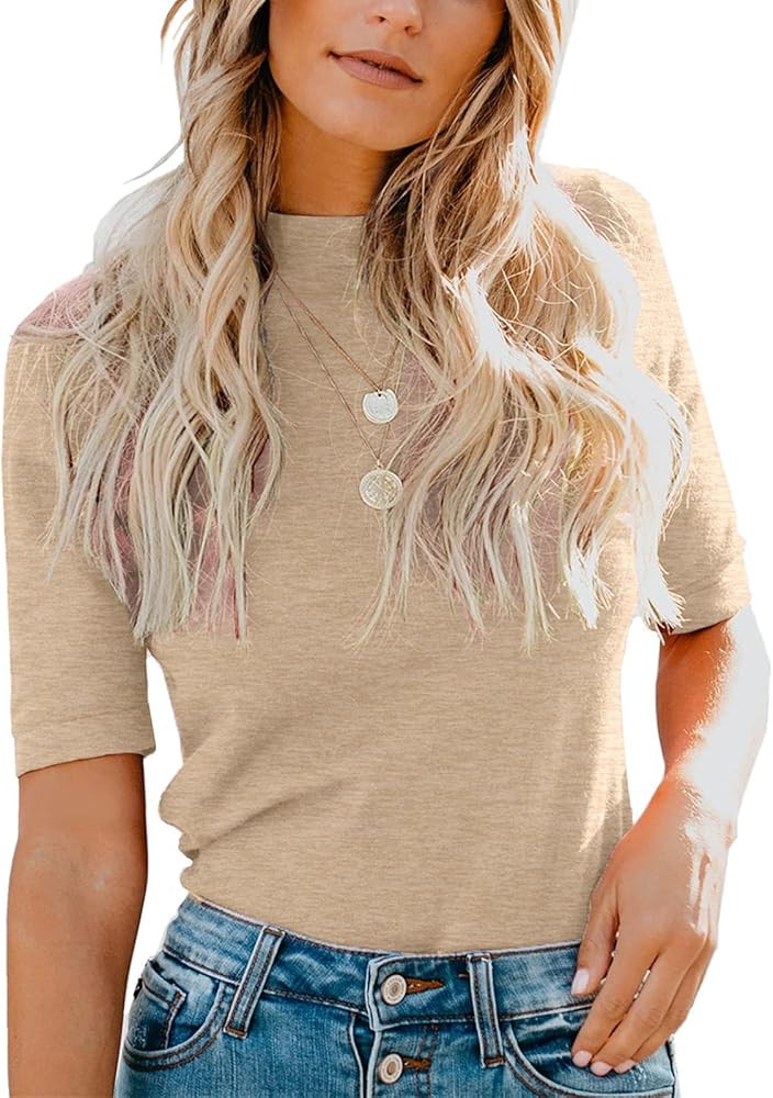 LIYOHON Womens Tops Dressy Casual Mock Turtleneck Business Short Sleeve T Shirts Going Out Tops 2... | Amazon (US)