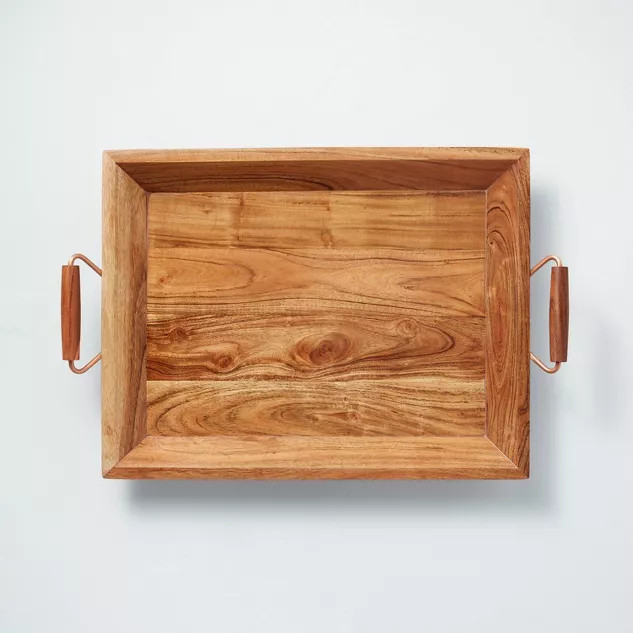 16"x24" Rectangular Wood Serving Tray with Metal Handles Brown/Copper - Hearth & Hand™ with Mag... | Target