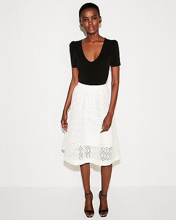Eyelet Full Cotton Midi Skirt | Express