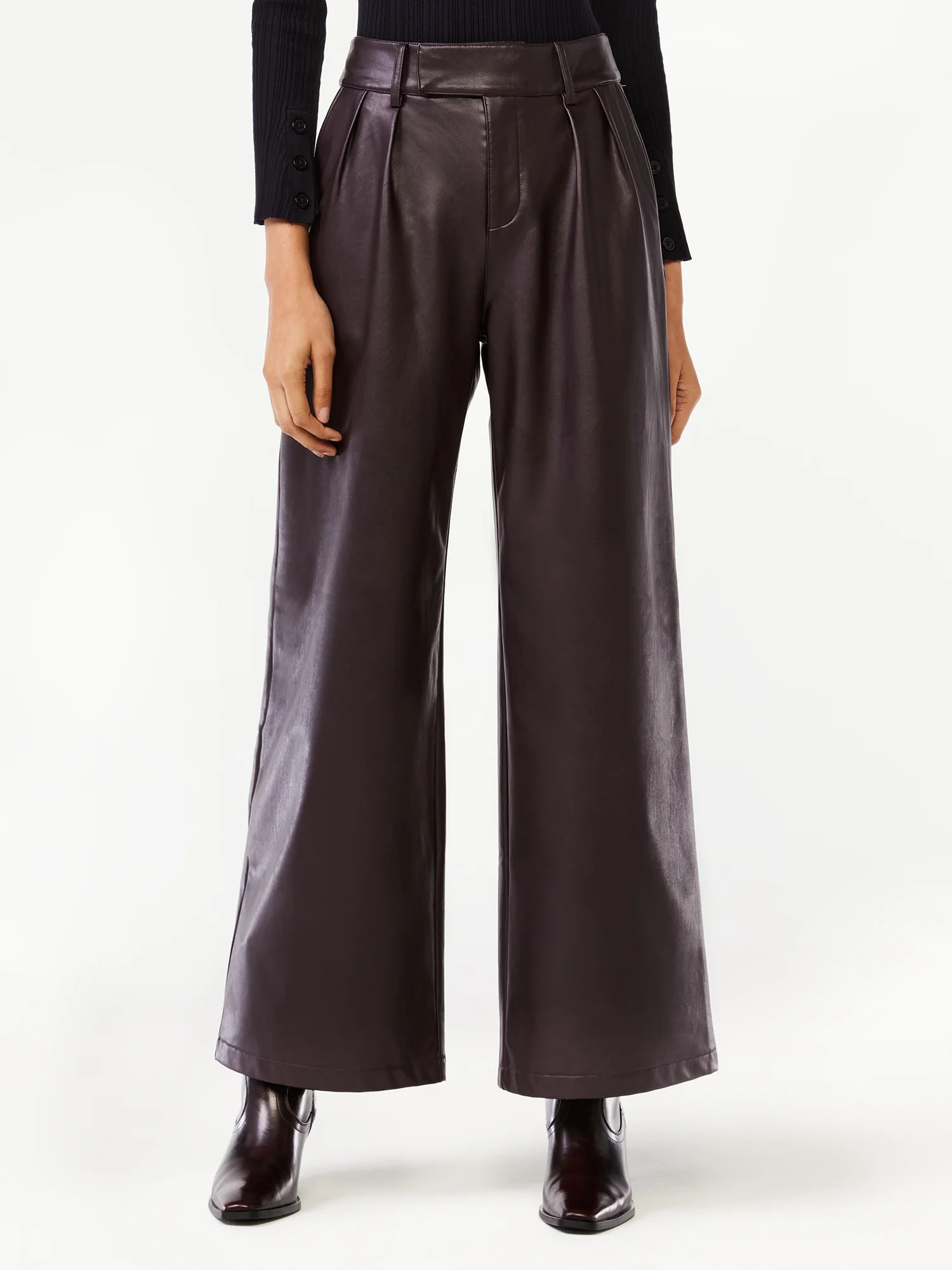 Scoop Women's Faux Leather Wide Leg Pants - Walmart.com | Walmart (US)