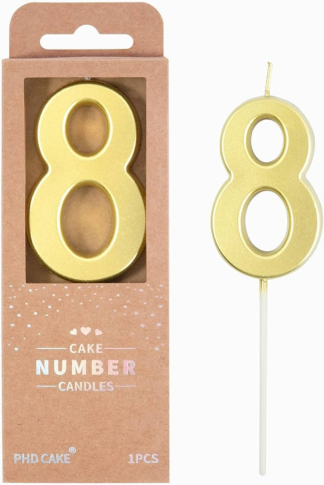 PHD CAKE 2.76 Inch Modern Gold 8 Number Birthday Candles, Gold Number Candles, Cake Number Candle... | Amazon (US)