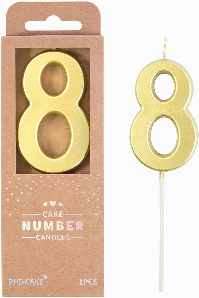 PHD CAKE 2.76 Inch Modern Gold 8 Number Birthday Candles, Gold Number Candles, Cake Number Candle... | Amazon (US)