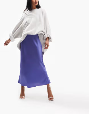 ASOS DESIGN satin bias midi skirt in periwinkle | ASOS (Global)