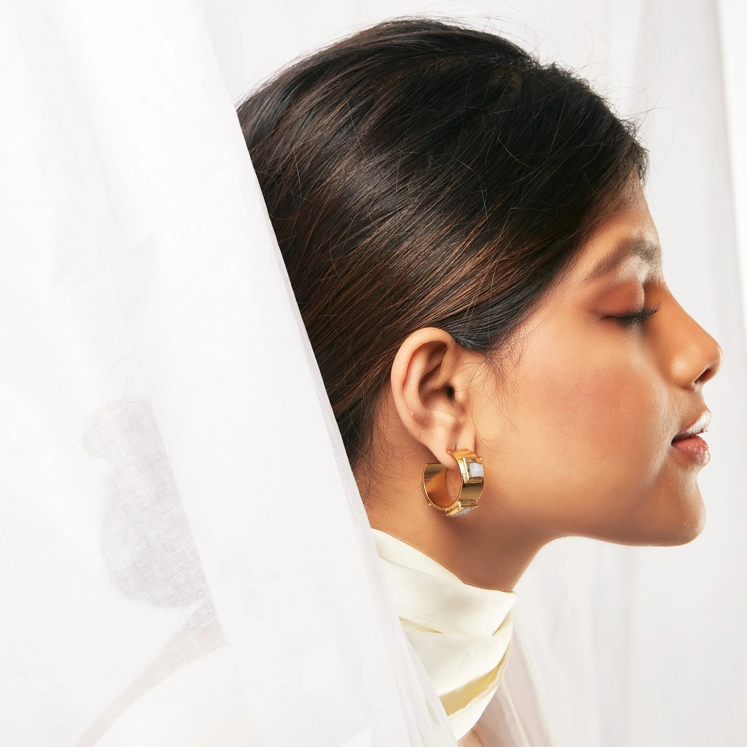 Lune Hoop Earrings – 22k Gold Plated Baroque Pearl Hoops | Dhwani Bansal Jewellery