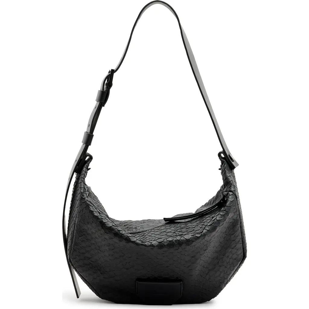 AllSaints Madea Snake Embossed Leather Shoulder Bag in Black at Nordstrom | Nordstrom
