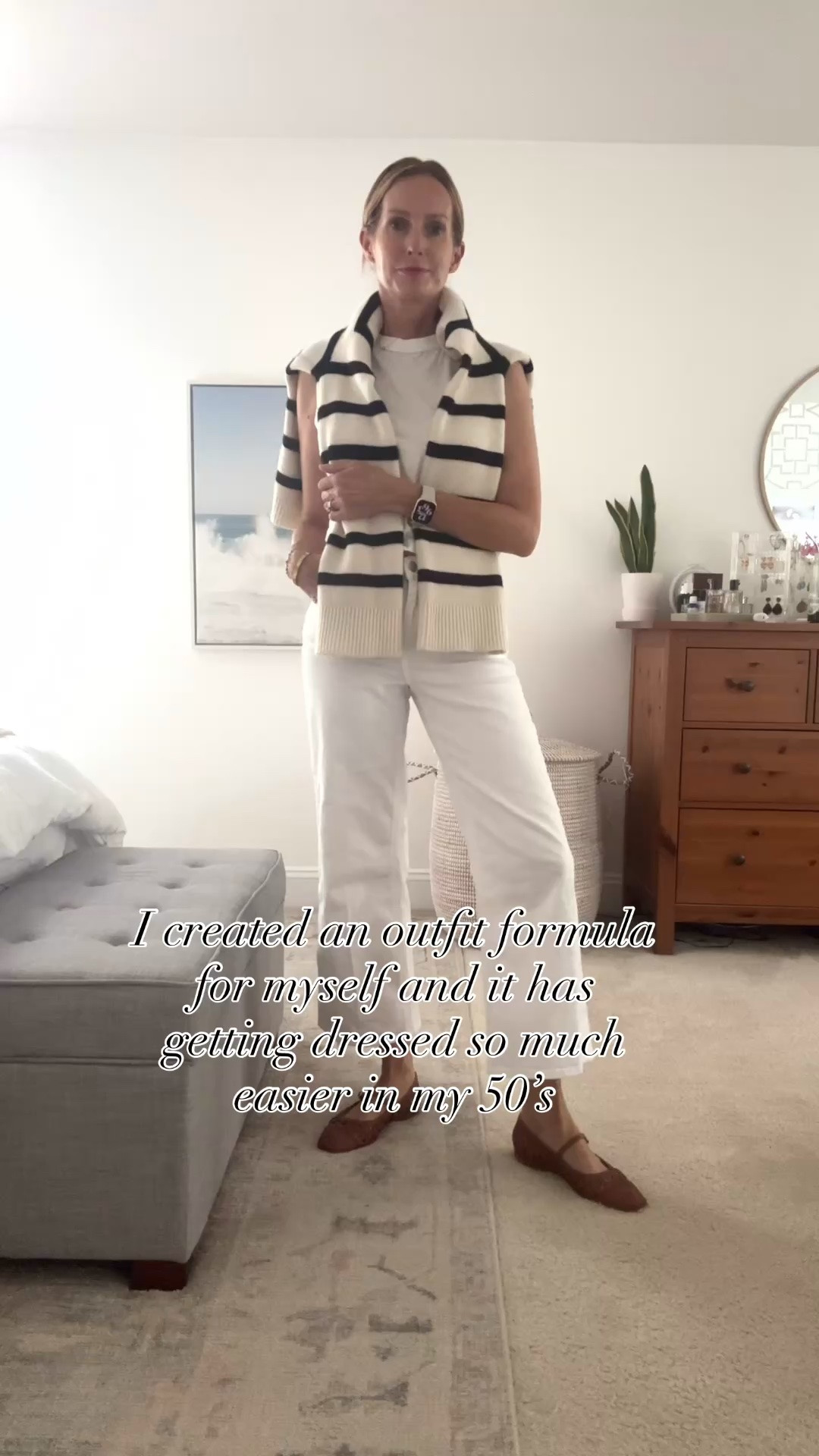 “One thing that’s made getting dressed so much easier? Having a few outfit formulas I can rely on.

For travel days, I love a matching set. For casual outings, a graphic tee and white denim never fail. A simple white dress instantly looks polished, and a striped cardigan with white jeans is one of my favorite classic combinations.

For coffee runs, I reach for an easy linen set. Sightseeing days call for comfortable pieces that still feel chic. And when the weather cools off, a lightweight jacket layered over stripes always works.

You don’t need more clothes—you just need a few timeless pieces that mix and match effortlessly.

#LTKgrwm #LTKOver40 #LTKootd