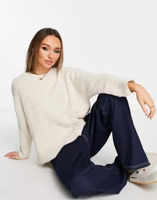 Stradivarius oversized knit sweater with splits in beige | ASOS (Global)