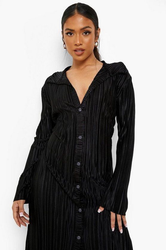 Petite Plisse Midi Shirt Dress | Boohoo.com (US & CA)