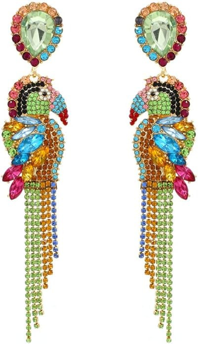 FENICAL 1 Pair Bead Rhinestone Earrings Jewelry Colorful Parrot Long Dangle Earrings | Amazon (US)