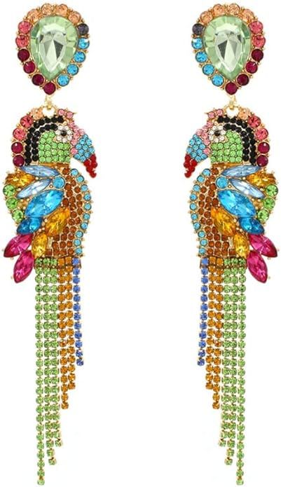 FENICAL 1 Pair Bead Rhinestone Earrings Jewelry Colorful Parrot Long Dangle Earrings | Amazon (US)