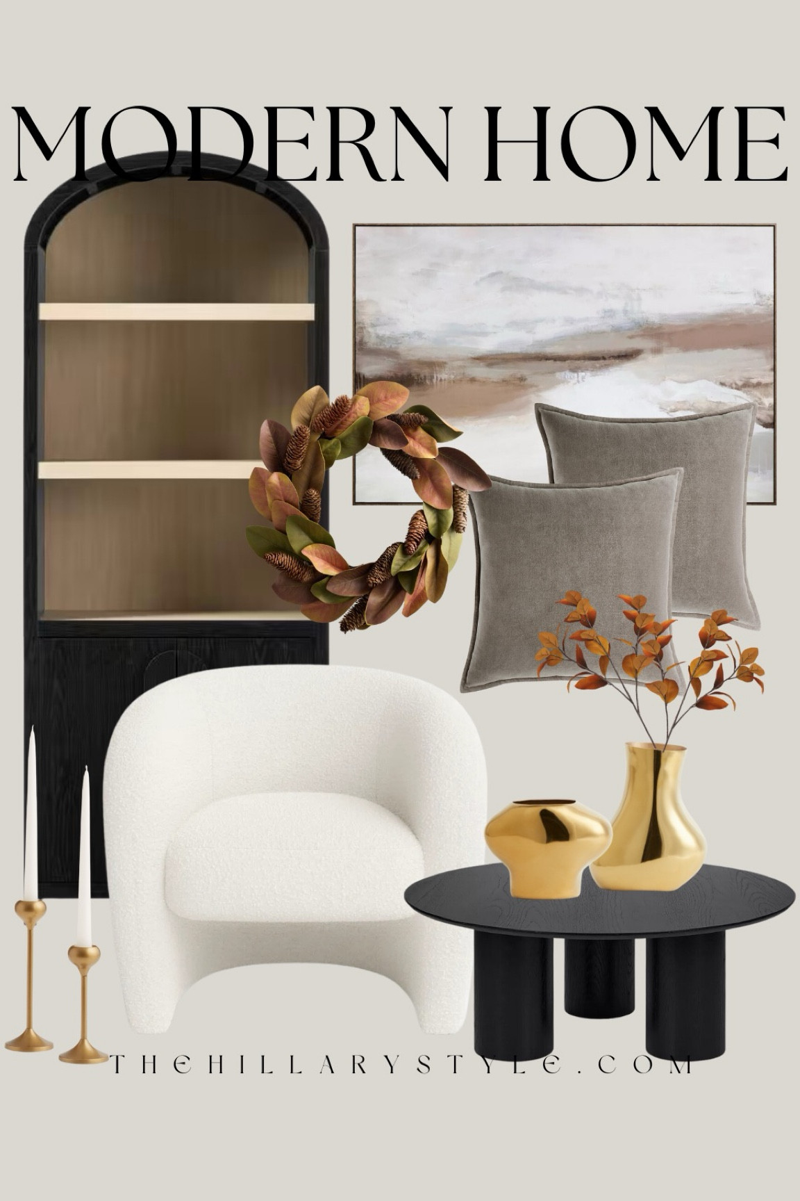 Modern Home: Neutral home
Decor and furniture finds for a fall refresh of the modern organic home. Wood bookshelf cabinet, accent chair, coffee table , fall framed art, accent pillows, gold vases, fall weather, fall stems, gold candle holders. Target, Home Depot, Crate & Barrel, World Market, Joss & Main, H&M.

#LTKHome #LTKStyleTip #LTKSeasonal