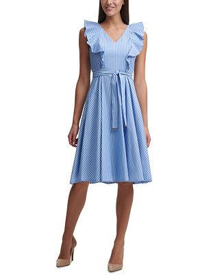 Tommy Hilfiger Cotton Striped Fit & Flare Dress & Reviews - Dresses - Women - Macy's | Macys (US)