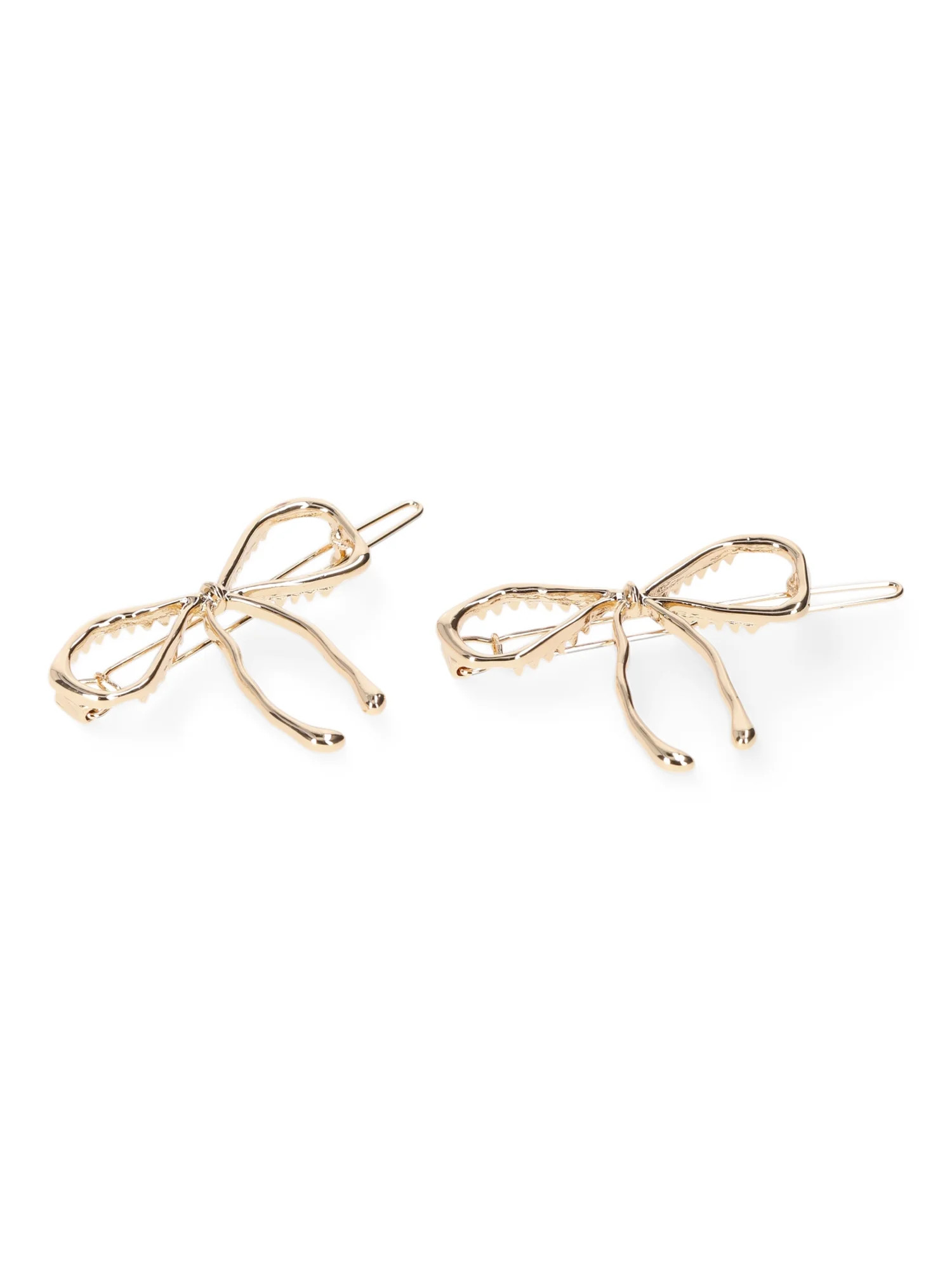 No Boundaries Women's Gold Tone Metal Ribbon Hair Clips 2-Pack, Gold | Walmart (US)