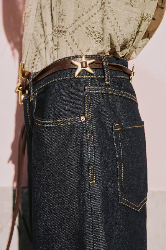 100% LEATHER DOUBLE STAR BELT | Zara US