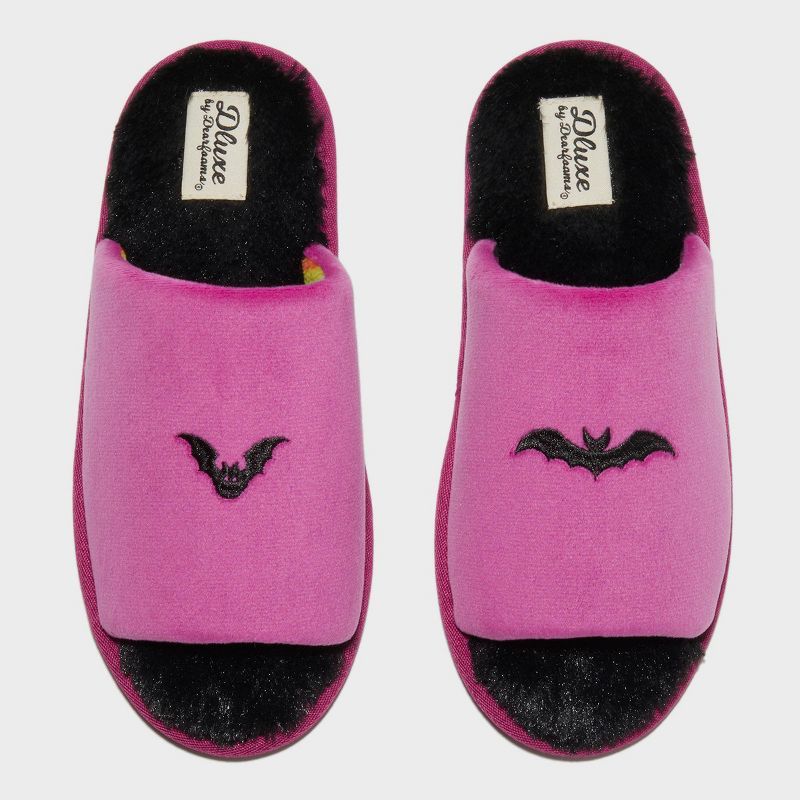 Women's dluxe by dearfoams Halloween Bat Slippers - Purple | Target