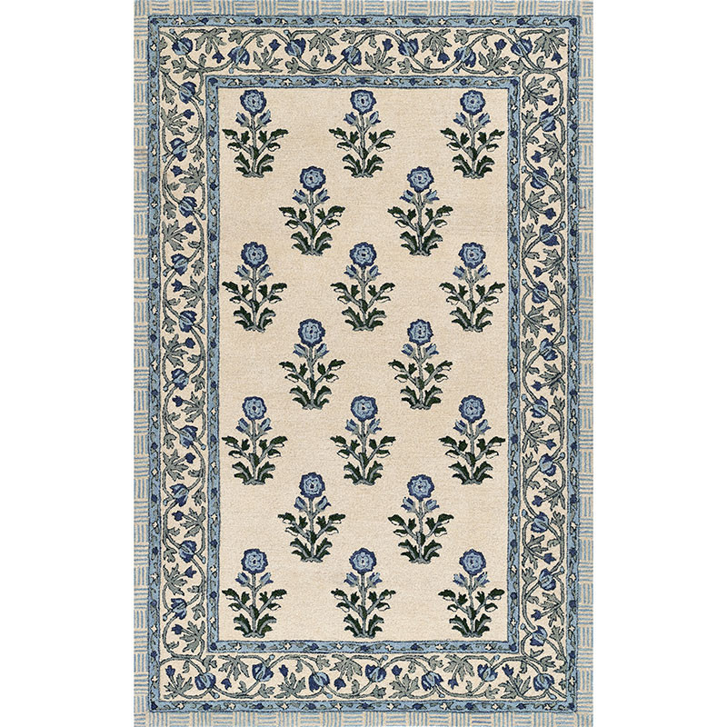 Floral Border Hand Tufted Wool Rug -  Blue, 2' x 3' | The Company Store