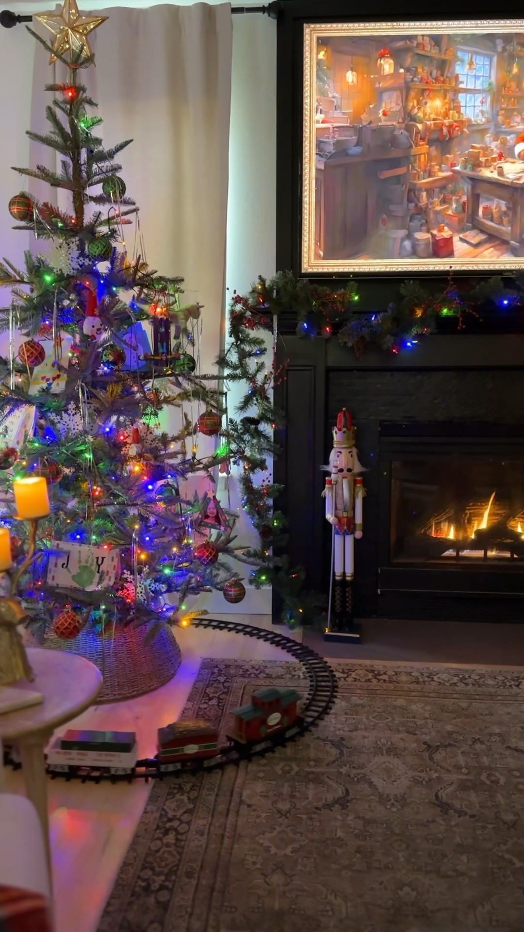 Nostalgic Christmas!! Love the lights they go from multi to warm white, the nutcrackers are from Home Depot cannot find link, but everything else is linked! 