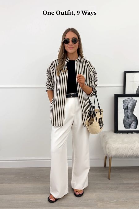 A smart casual outfit with white trousers & a striped shirt. 

Size details 👇🏼
Shirt: 34/6/xs
Top: XS
Trousers: 26 short 


#LTKfindsunder100 #LTKstyletip #LTKSeasonal