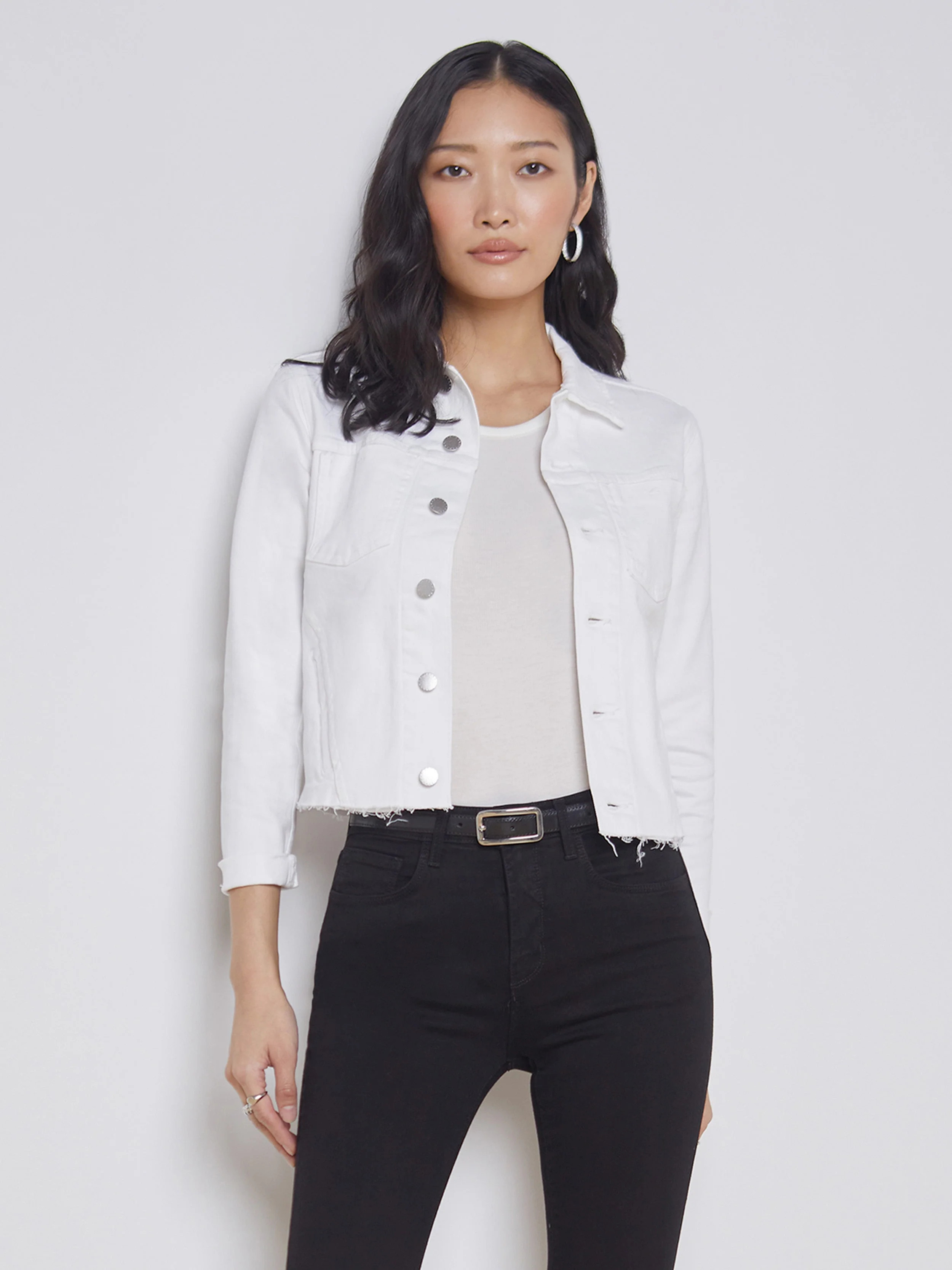 L'AGENCE - Janelle 3/4 Sleeve Denim Jacket in Blanc | L'Agence