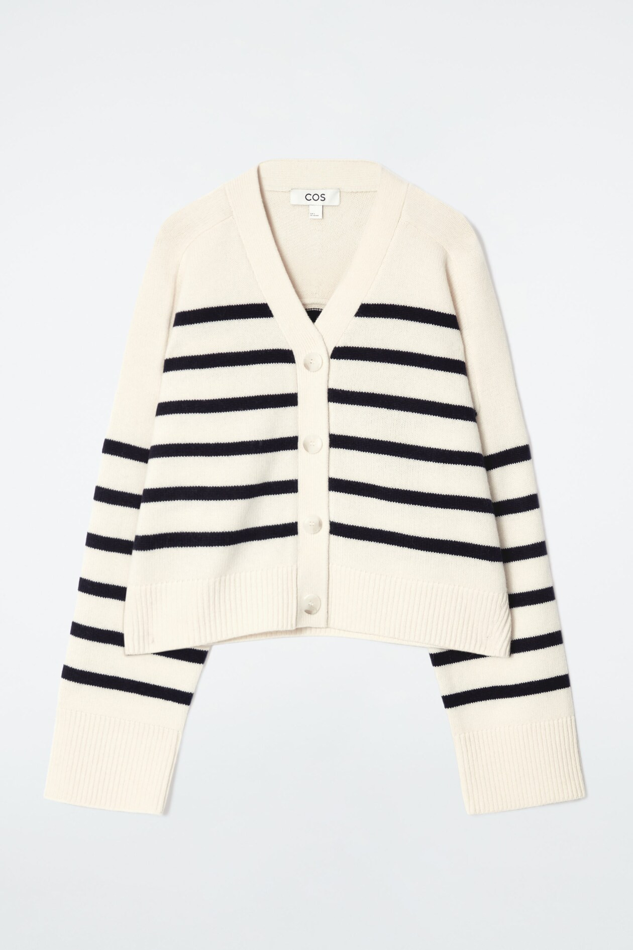 STRIPED MERINO WOOL V-NECK CARDIGAN - WHITE / STRIPED | COS UK