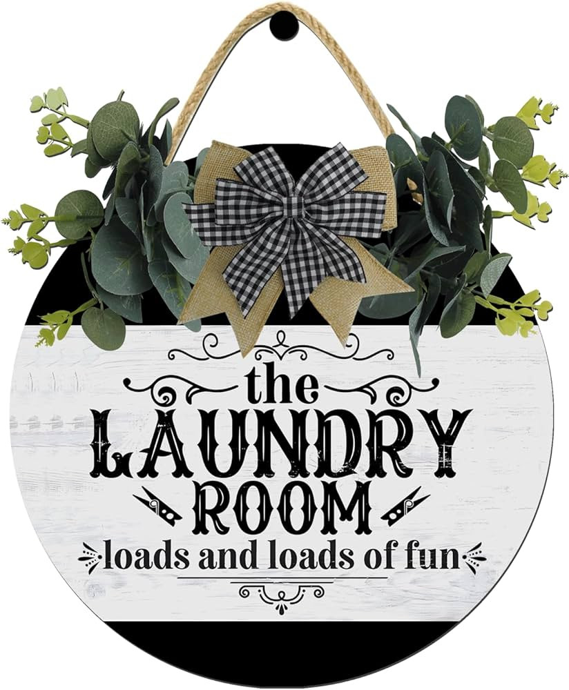 Laundry Room Loads Of Fun Sign,Weird Decor,Rustic Round Wooden Wreath,New Home Housewarming Gift ... | Amazon (US)