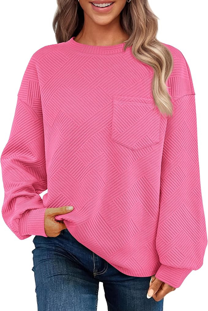 BTFBM Women's Casual Textured Sweatshirts 2024 Fall Winter Long Sleeve Drop Shoulder Crew Neck Pu... | Amazon (US)