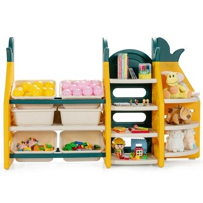 Costway 3-in-1 Kids Toy Storage Organizer Bookshelf Corner Rack w/ Plastic Bins | Target