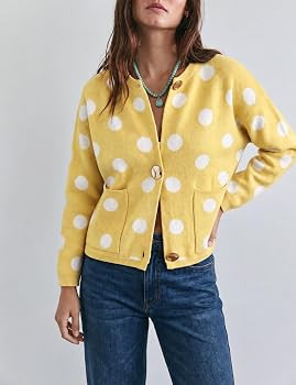 Athlisan Women's Polka Dot Cropped Knit Cardigan Long Sleeve Button Sweater | Amazon (US)