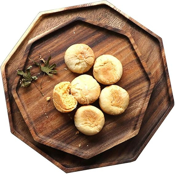 Set of 2 Acacia Wooden Trays Serving Platters Octagon Square Serving Tray Bread Charcuterie Board... | Amazon (US)