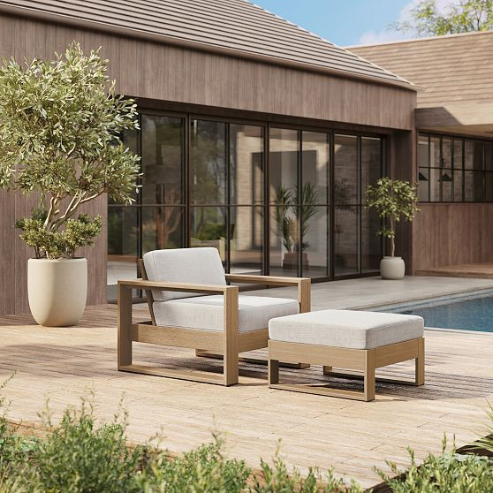 Outdoor Lounge Set: Portside Lounge Chair, Reef + Portside Outdoor Ottoman, Reef, Pearl Gray | West Elm (US)