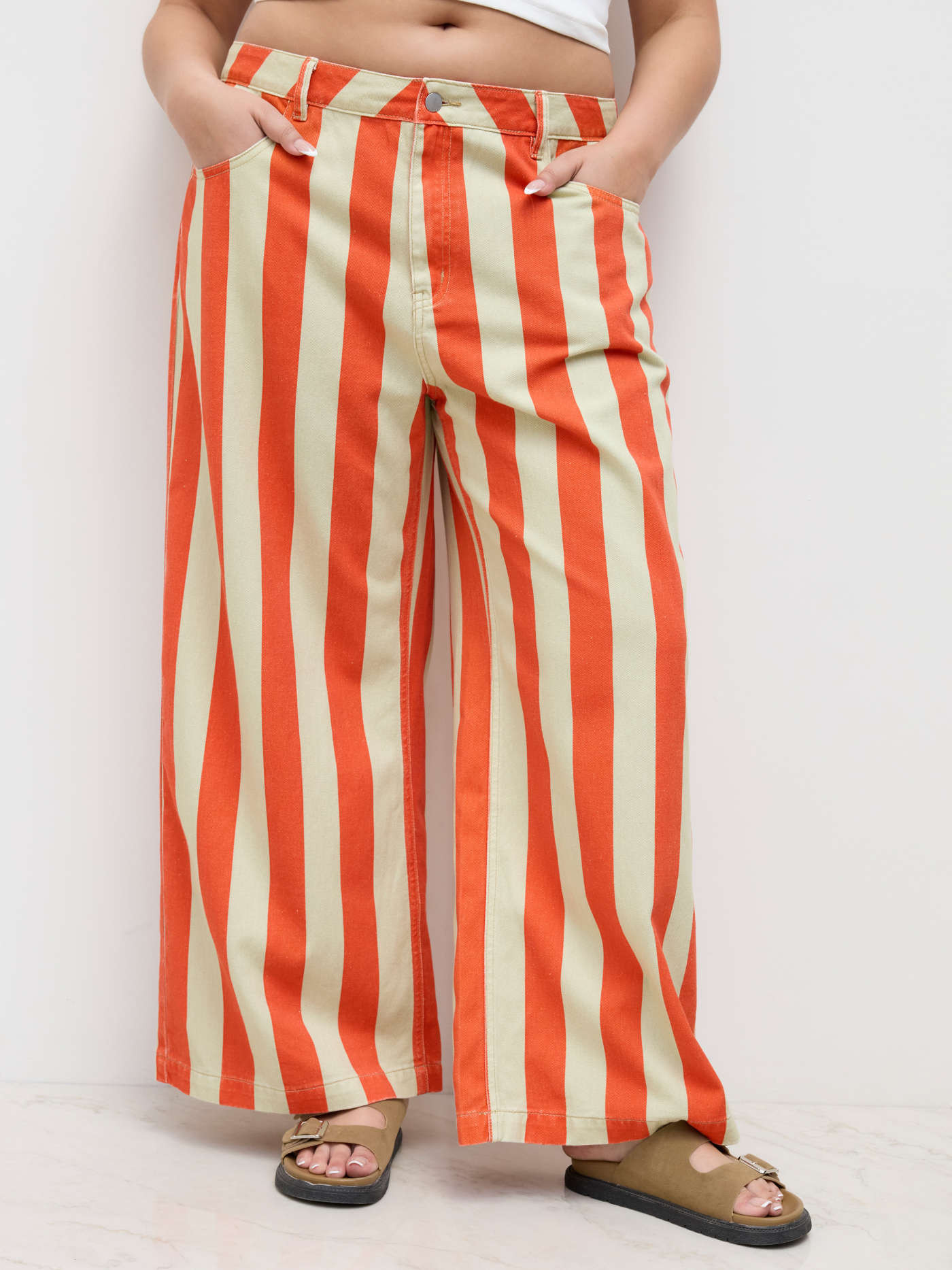 Denim Cider Denim Mid Rise Stripe Wide Leg Jeans Curve & Plus For Daily Casual Vacation | Cider