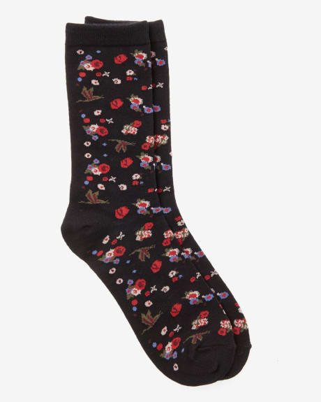 Women's pastel flower socks.Black.1SIZE | RW&CO.