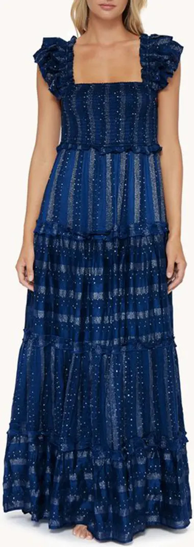 Victoria Metallic Tiered Cover-Up Maxi Dress | Nordstrom