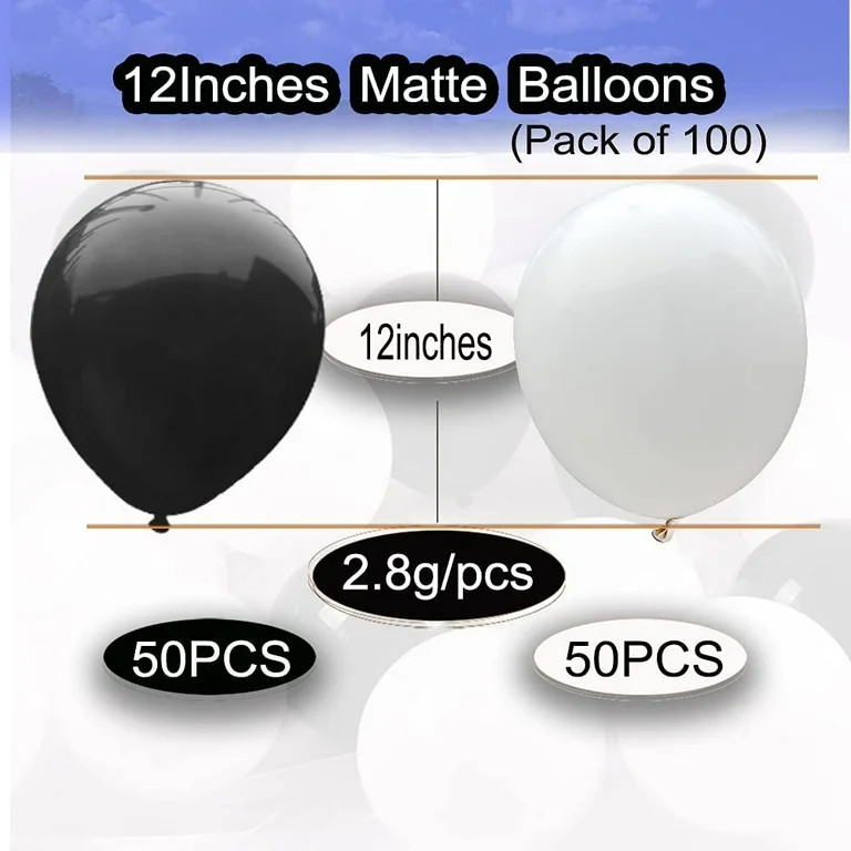 100pcs 12 Inch Balloons (Black and White Balloons)Premium Thickened Latex Balloons for Black and ... | Walmart (US)