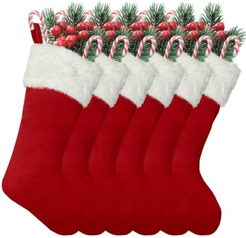 6Pack Red Christmas Stockings Traditional 20 Inch Large Vintage Christmas Stocking Polyester Plus... | Amazon (US)