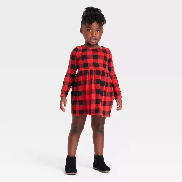 Toddler Girls' Long Sleeve Buffalo Check Dress - Cat & Jack™ Red | Target
