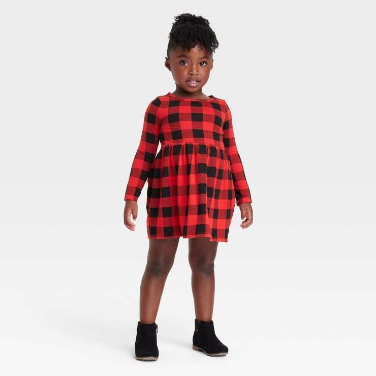 Toddler Girls' Long Sleeve Buffalo Check Dress - Cat & Jack™ Red | Target