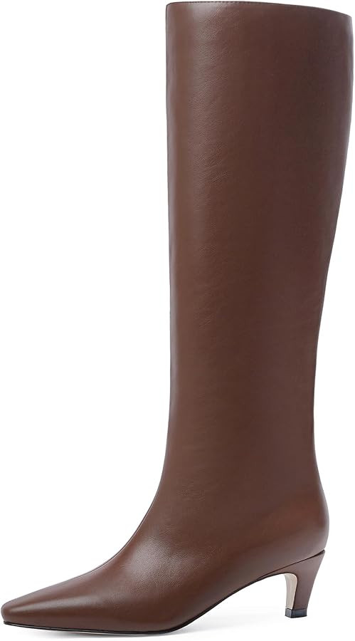Modatope Knee High Boots Women Square Toe Kitten Heel Tall Boots Womens Fashion Long Boots | Amazon (US)