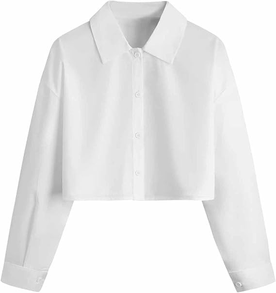 Meikulo Girls Button Down Shirts Long Sleeve Casual Crop Tops Kids Cute Lapel Cropped Cotton Loos... | Amazon (US)