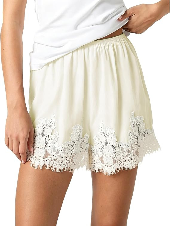 Womens Lace Trim Shorts Loose Elastic Waist Micro Mini Bottoms Casual Patchwork Loungewear for Ev... | Amazon (US)