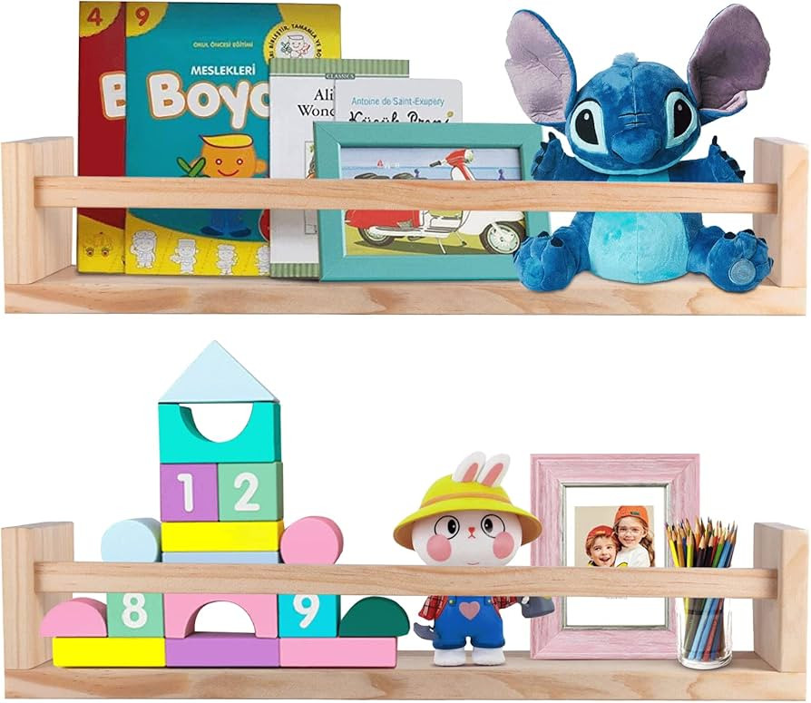 Dixryaus Wooden Floating Bookshelf, Wall Shelving, 2 PCS (Pine), Suitable for Children's Bedroom ... | Amazon (US)