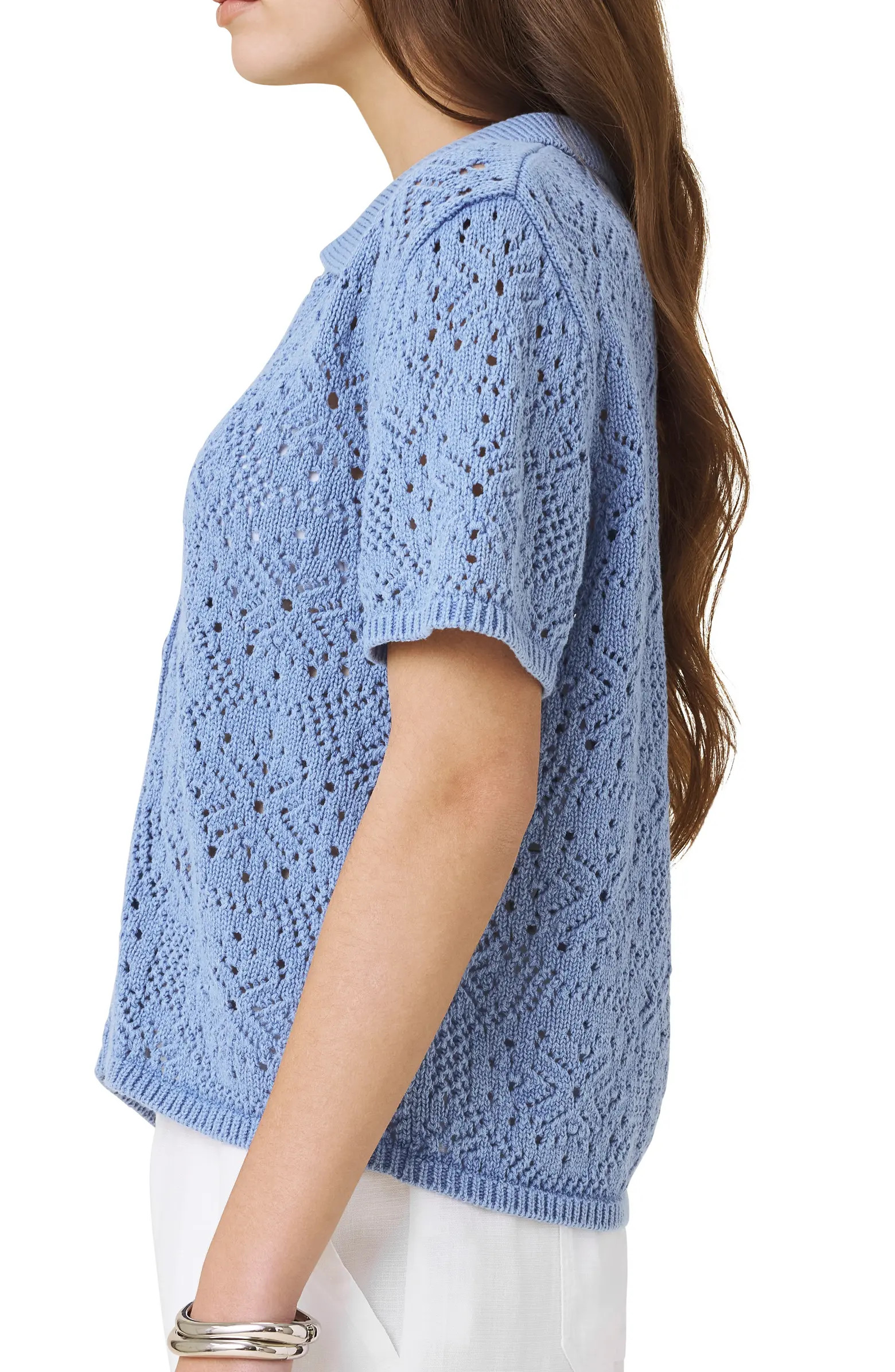Beckham Crochet Button-Up Cotton Blend Polo | Nordstrom