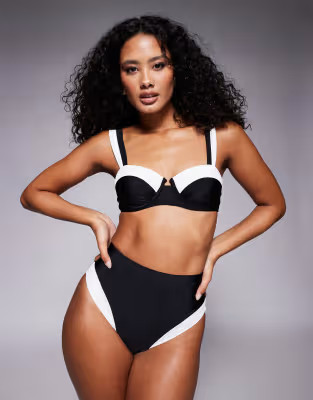 River Island monochrome high waisted bikini brief in black | ASOS (Global)