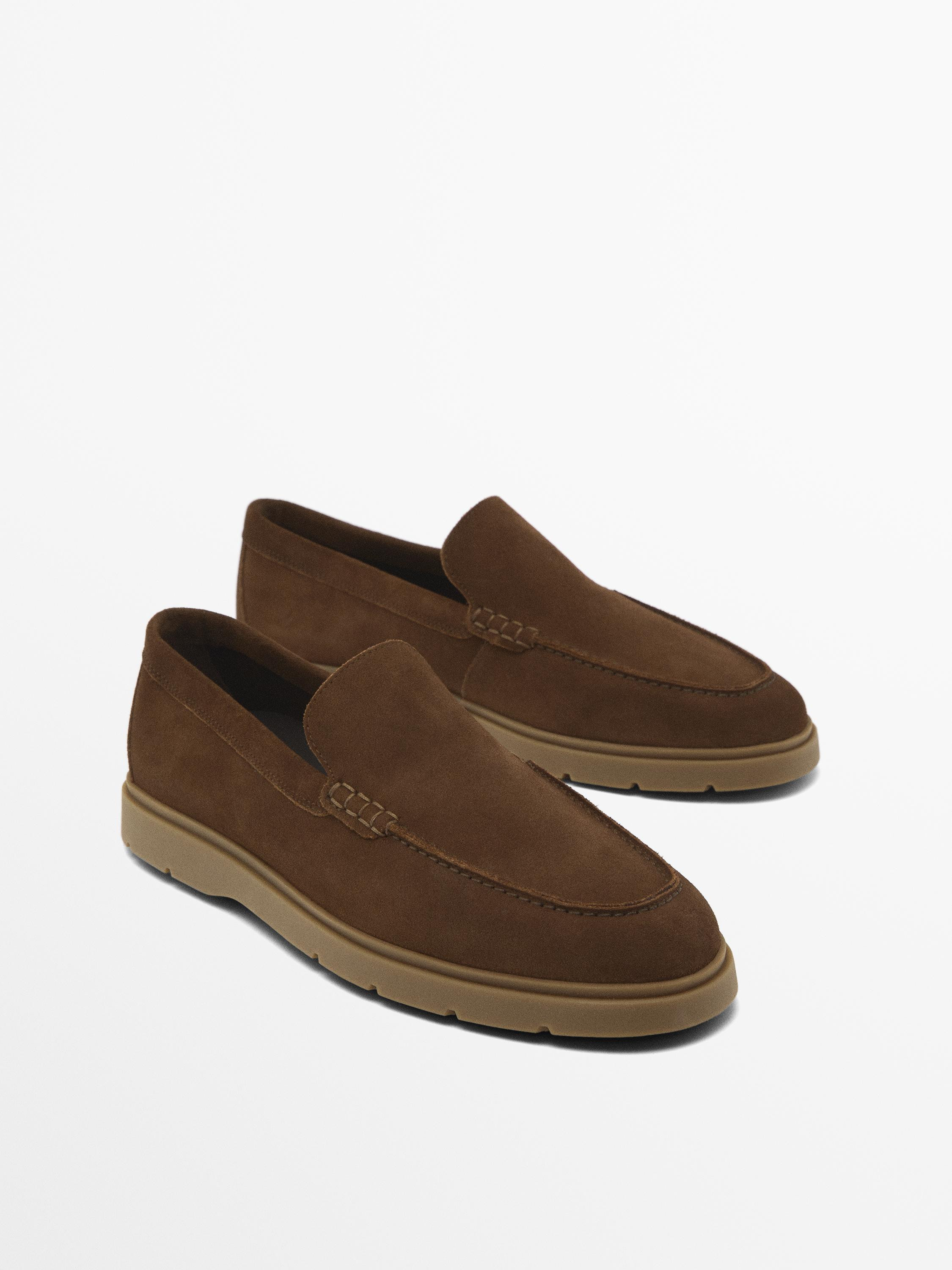 Split suede leather loafers | Massimo Dutti US