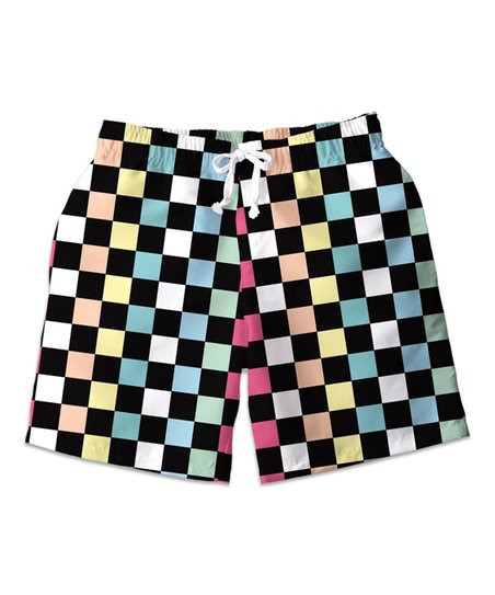 Sunshine Swing Black & Blue Checkerboard Swim Trunks - Boys | Zulily
