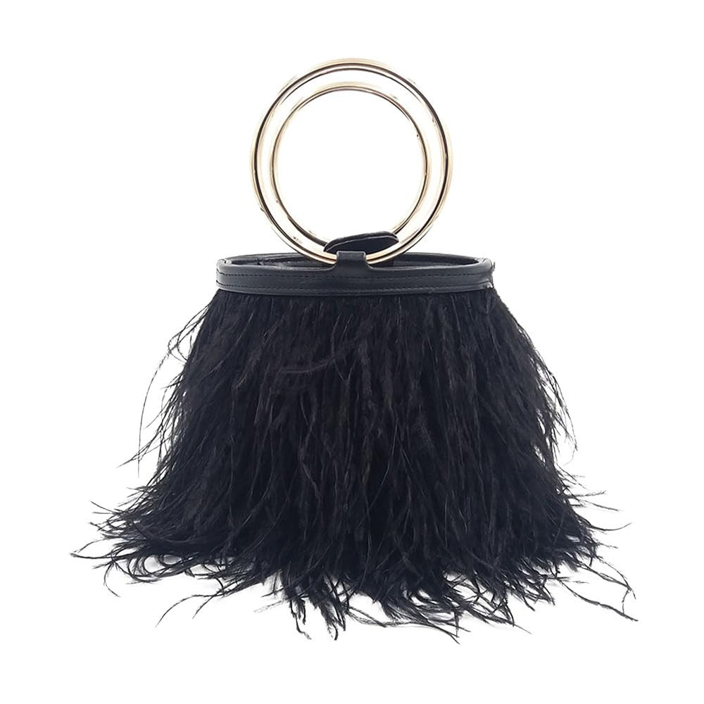 Women Ostrich Fluffy Tote Bag Feather Purse Crossbody Bag Shoulder Bag Evening Clutch Bride Purse... | Amazon (US)