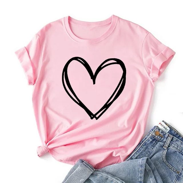 Babysbule Women's Fashion Tops Fashion Women Valentine's Day Print Short Sleeve T-shirt Novelty G... | Walmart (US)